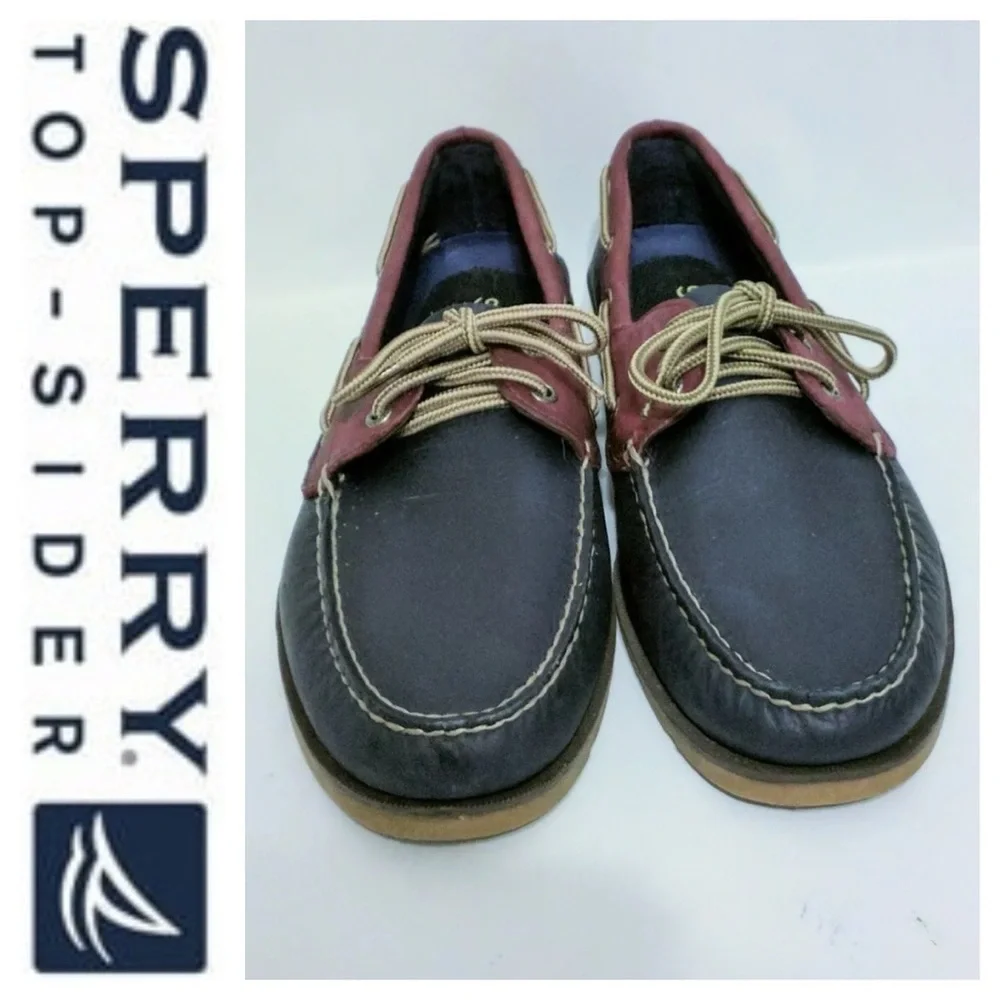SPERRY Top-Sider Two Tone Red & Navy Blue Leather Boat Shoes